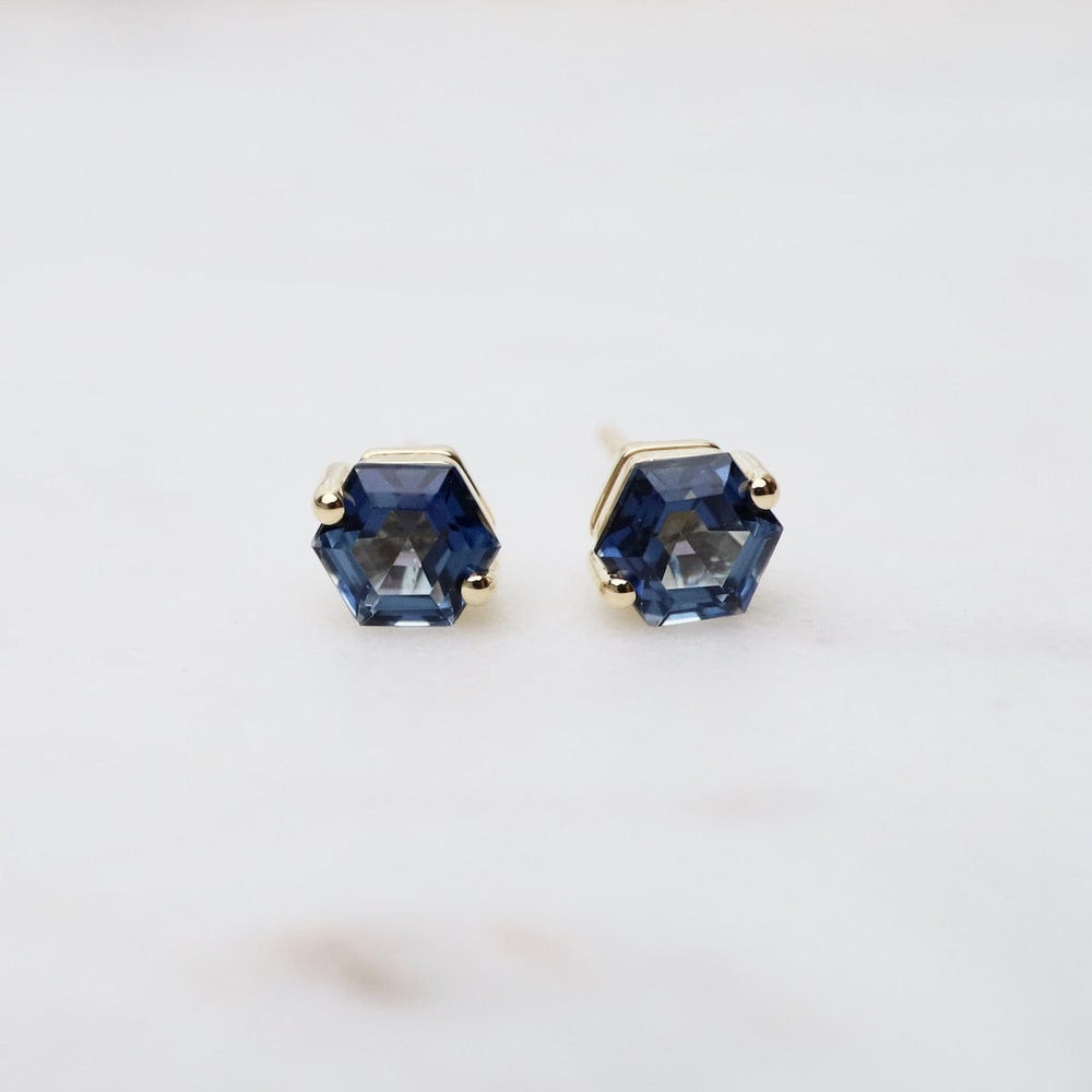 EAR-14K Hexagon English Blue Topaz Post Earrings