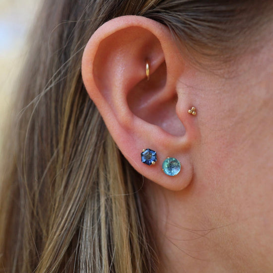 EAR-14K Hexagon English Blue Topaz Post Earrings