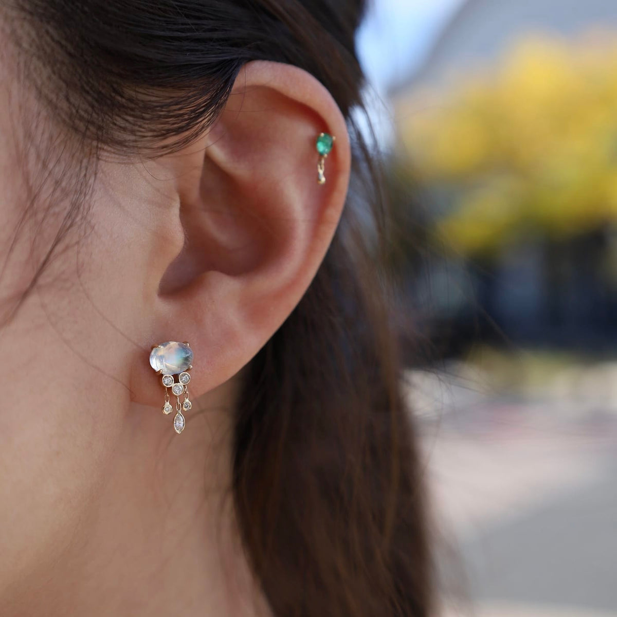 EAR-14K JELLYFISH MOONSTONE AND DIAMONDS SINGLE EARRING (S