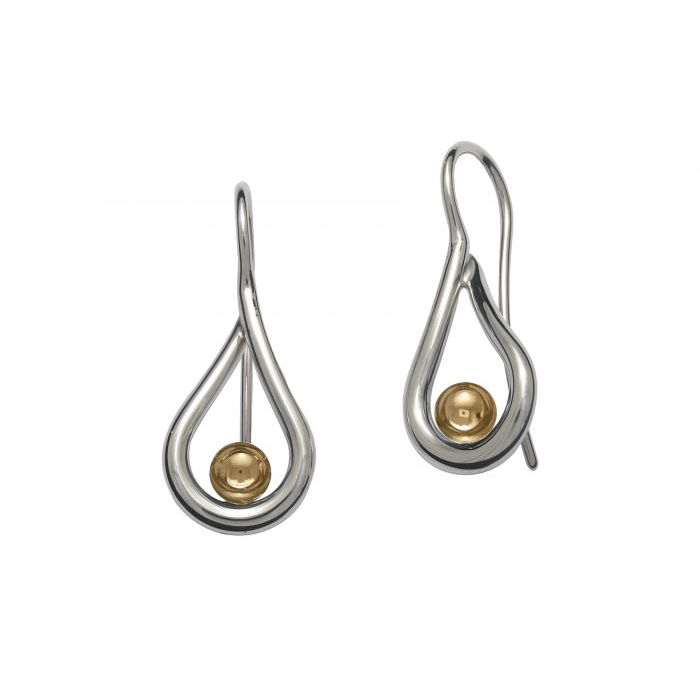 Load image into Gallery viewer, EAR-14K Mana Earrings in Sterling Silver with Gold Ball
