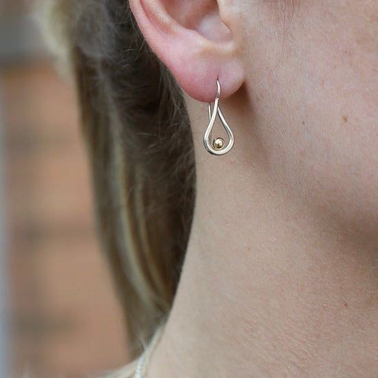 Load image into Gallery viewer, EAR-14K Mana Earrings in Sterling Silver with Gold Ball
