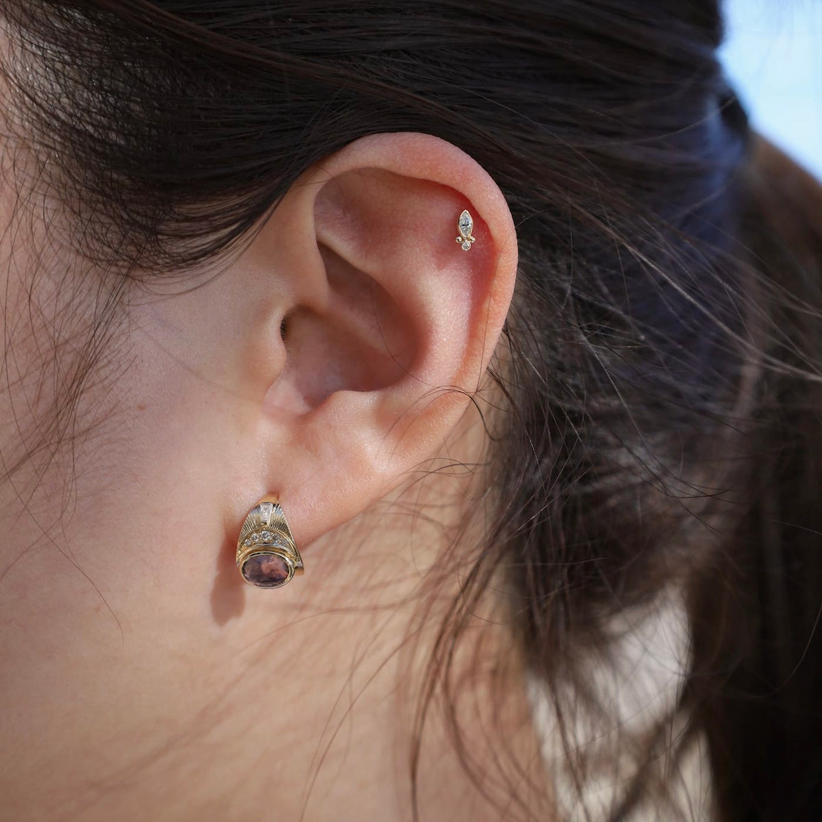 EAR-14K MARQUISE DIAMOND PIERCING (Single Earring)