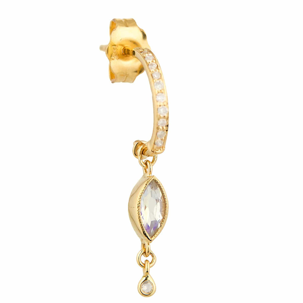 EAR-14K Marquise Moonstone & Diamond Single Hoop Earring -