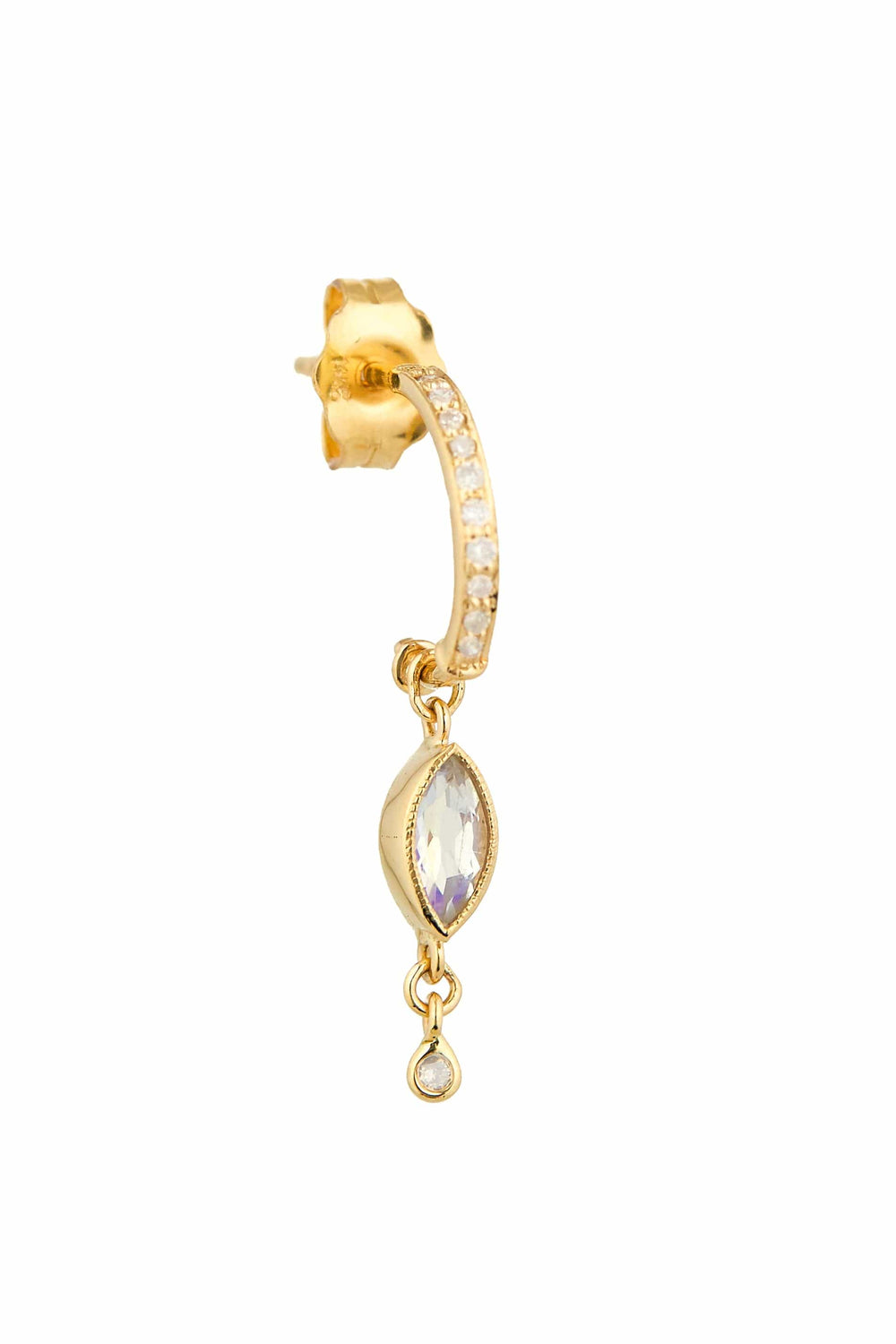 EAR-14K Marquise Moonstone & Diamond Single Hoop Earring -