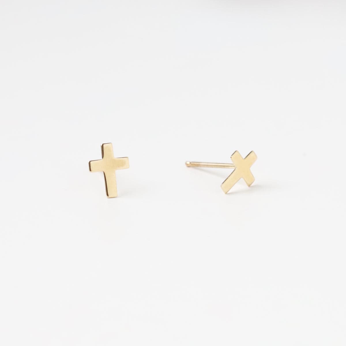 EAR-14K Medium 14k Yellow Gold Simple Cross Post Earring