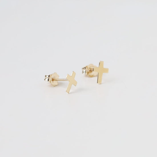 EAR-14K Medium 14k Yellow Gold Simple Cross Post Earring