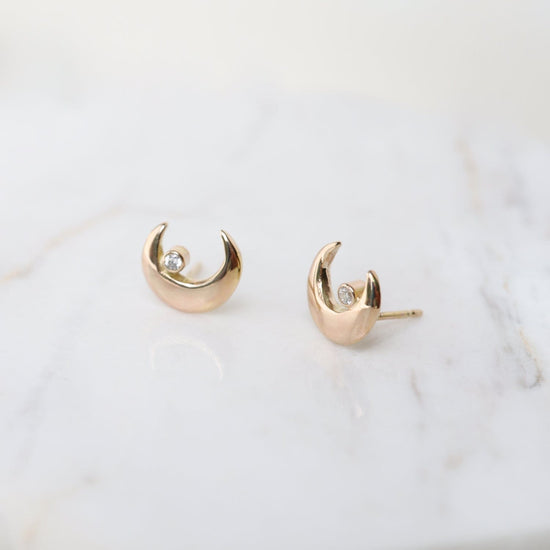 EAR-14K Mini Luna Earrings - 14k Gold & White Diamond