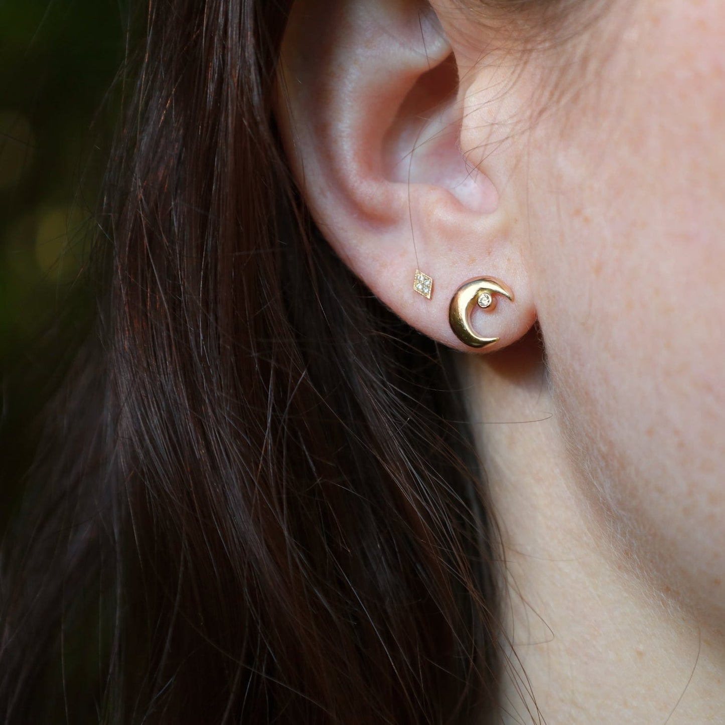 EAR-14K Mini Luna Earrings - 14k Gold & White Diamond