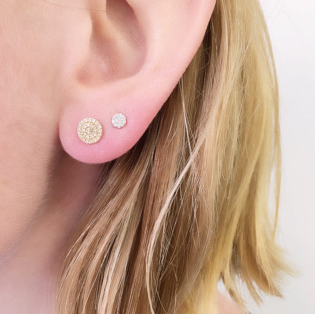 EAR-14K Mini Round Pavé Post Earring - 14k White Gold