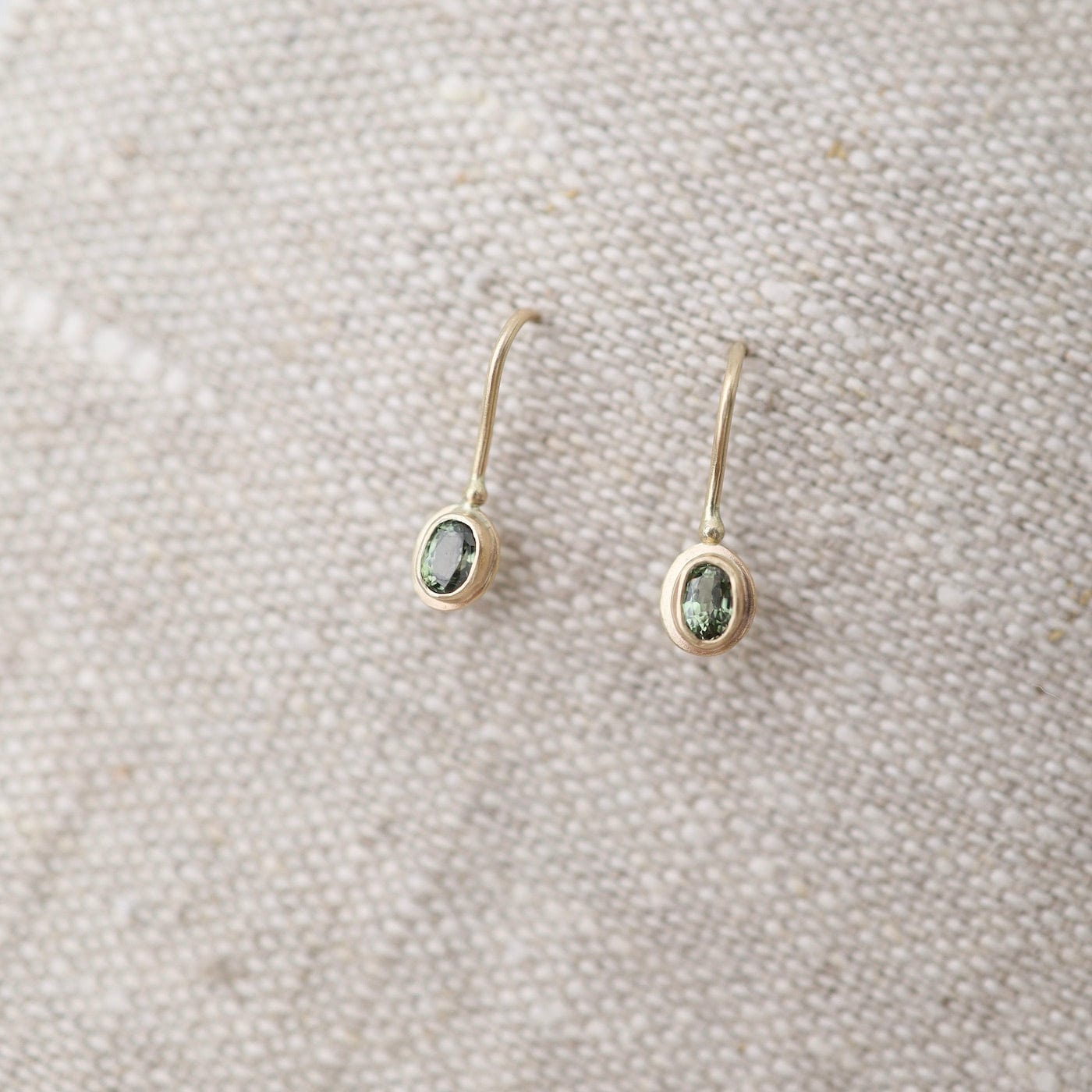 EAR-14K Oval Green Sapphire Drop Earrings