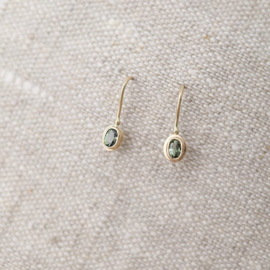 EAR-14K Oval Green Sapphire Drop Earrings