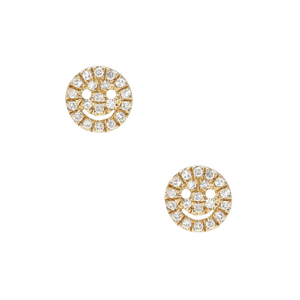 EAR-14K Petite Smiley Face Pave Post Earrings