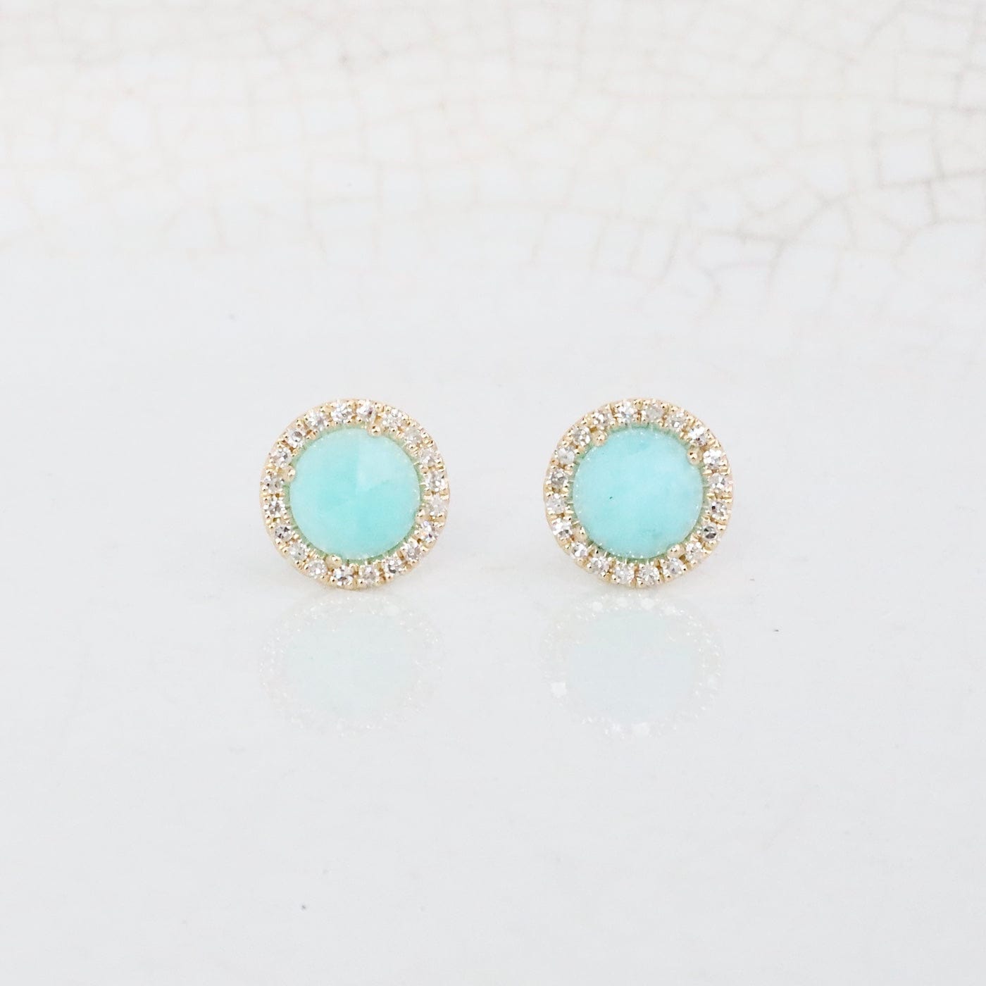 EAR-14K Rose Cut Amazonite Center & Diamond Post Earrings
