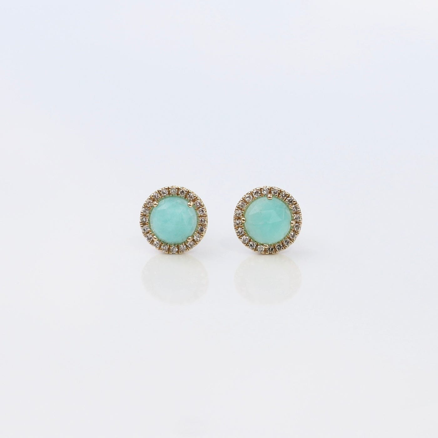 EAR-14K Rose Cut Amazonite Center & Diamond Post Earrings