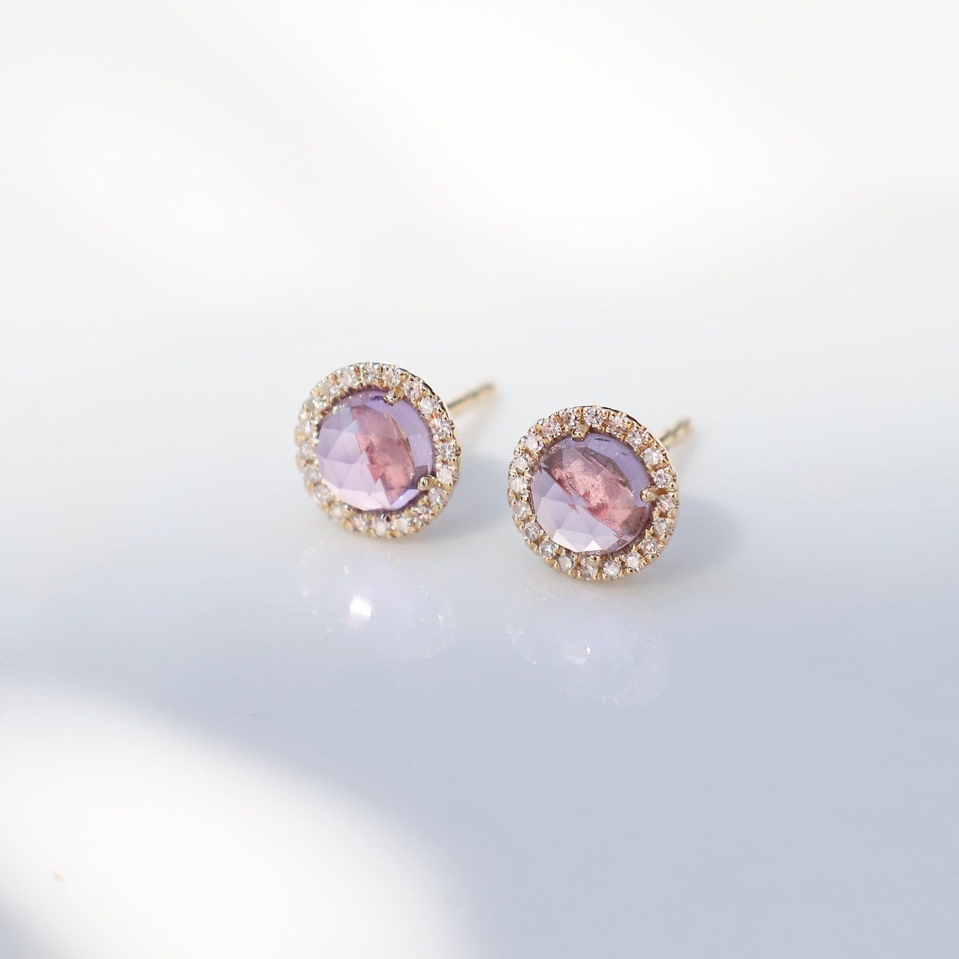 EAR-14K Rose Cut Amethyst Center & Diamond Post Earrings