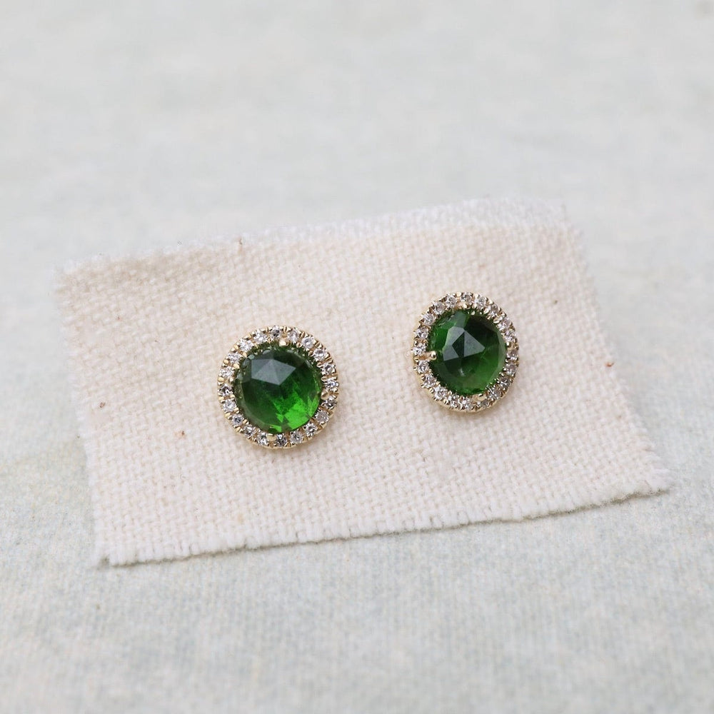 
                      
                        EAR-14K Rose Cut Chrome Diopside Center & Diamond Post Earrings
                      
                    