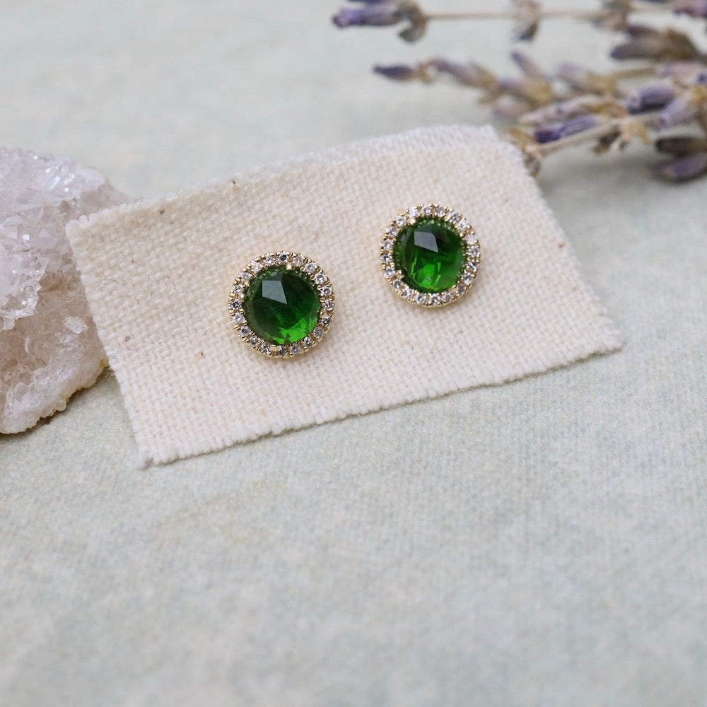 
                      
                        EAR-14K Rose Cut Chrome Diopside Center & Diamond Post Earrings
                      
                    