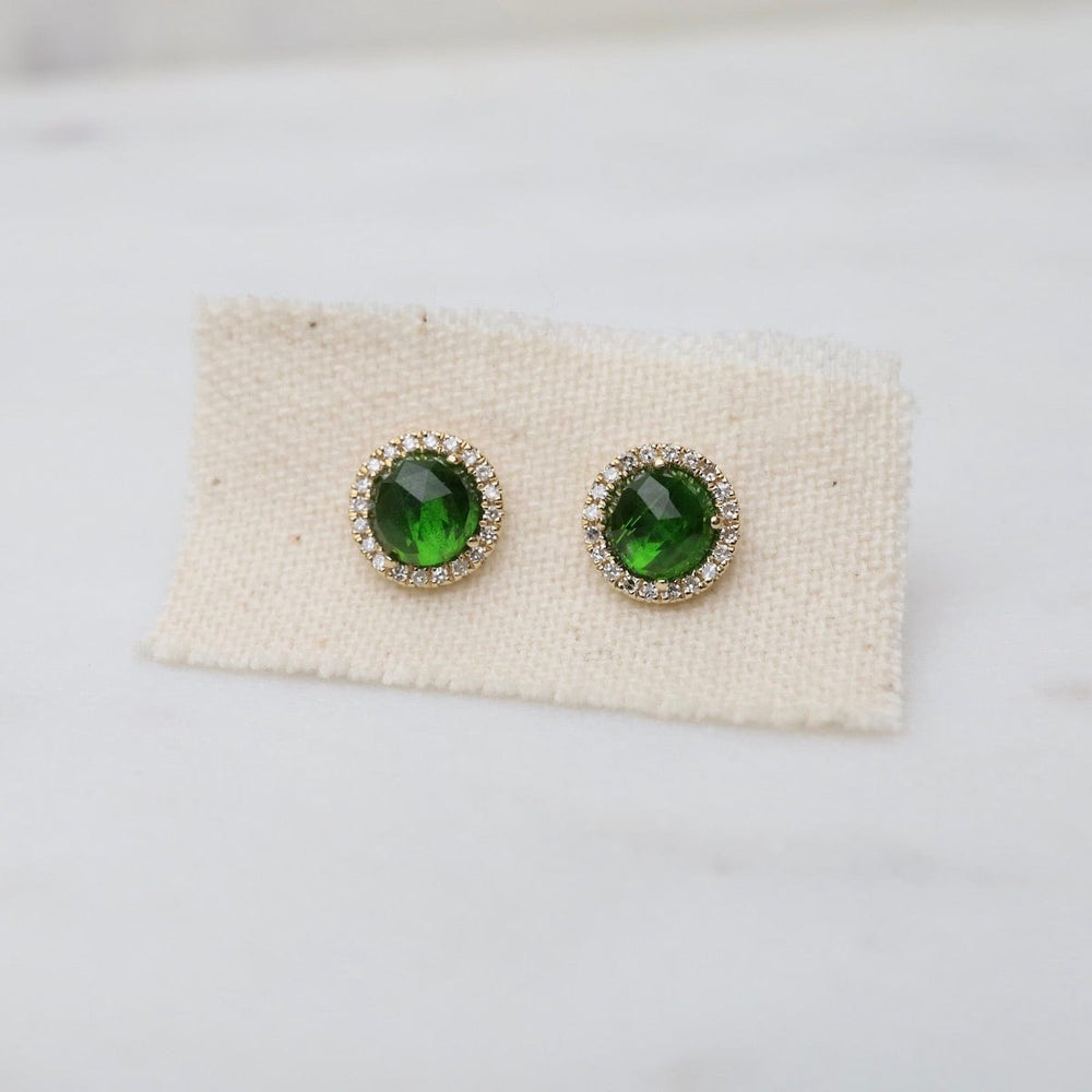 
                      
                        EAR-14K Rose Cut Chrome Diopside Center & Diamond Post Earrings
                      
                    