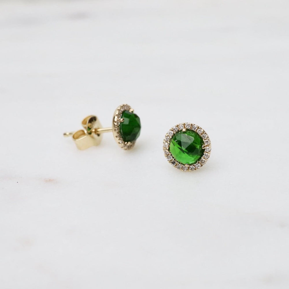 
                      
                        EAR-14K Rose Cut Chrome Diopside Center & Diamond Post Earrings
                      
                    