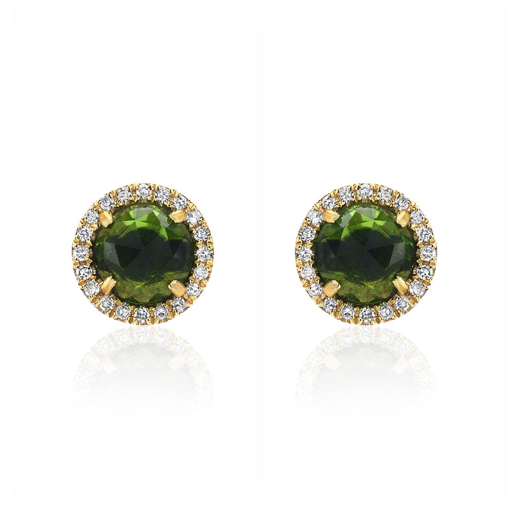 EAR-14K Rose Cut Chrome Diopside Center & Diamond Post Earrings