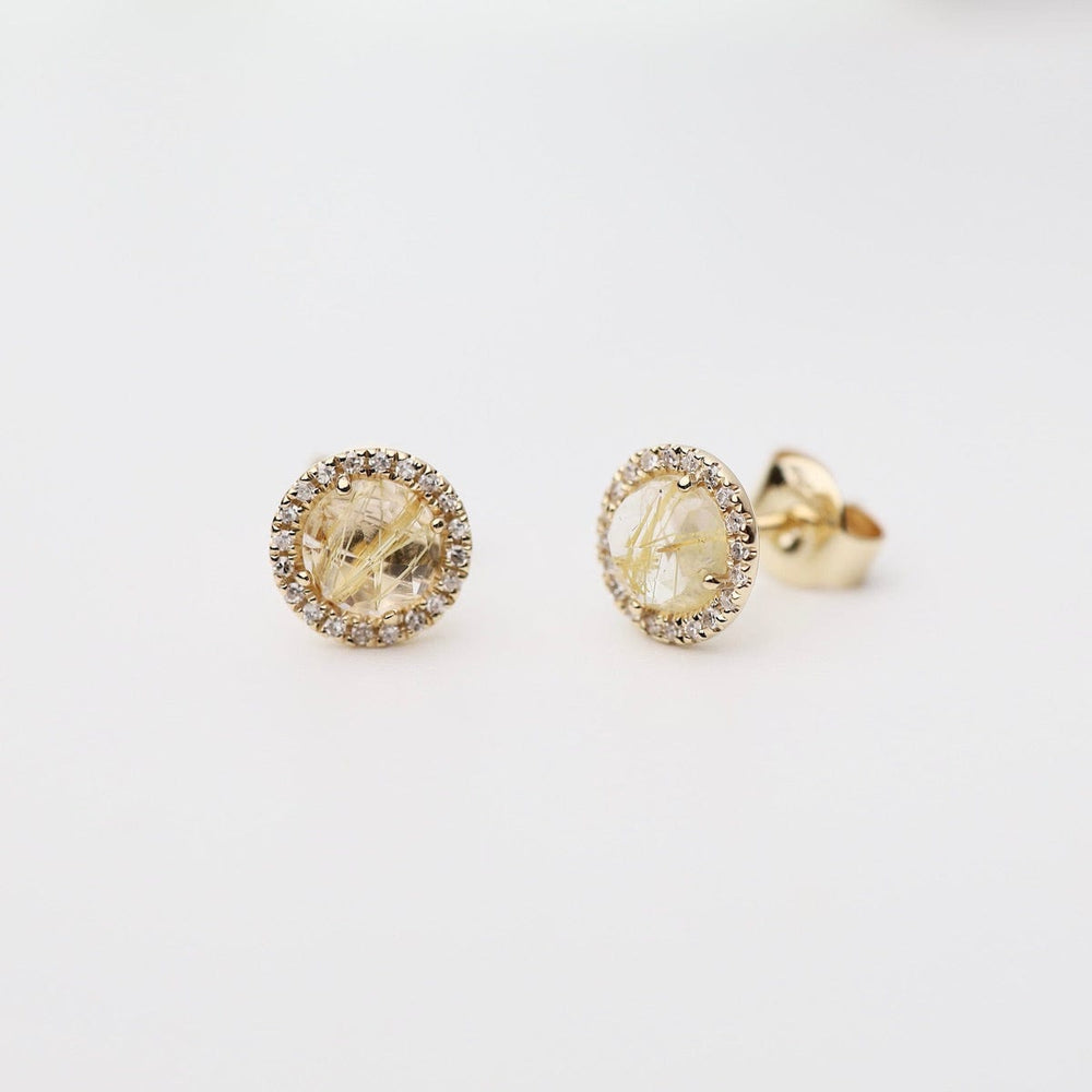 
                      
                        EAR-14K Rose Cut Golden Rutilated Quartz with White Diamond Halo Post Earrings
                      
                    