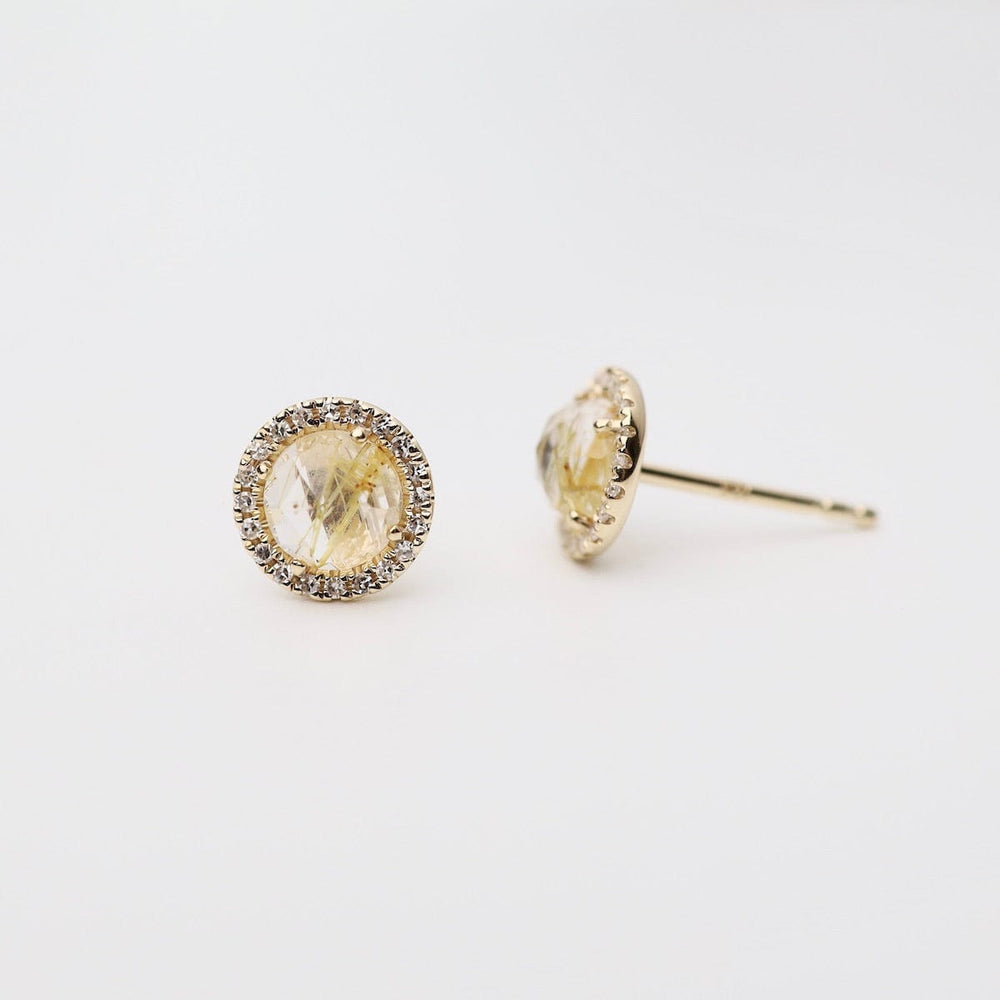 
                      
                        EAR-14K Rose Cut Golden Rutilated Quartz with White Diamond Halo Post Earrings
                      
                    