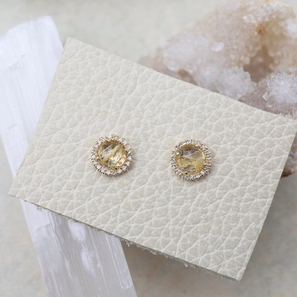 
                      
                        EAR-14K Rose Cut Golden Rutilated Quartz with White Diamond Halo Post Earrings
                      
                    