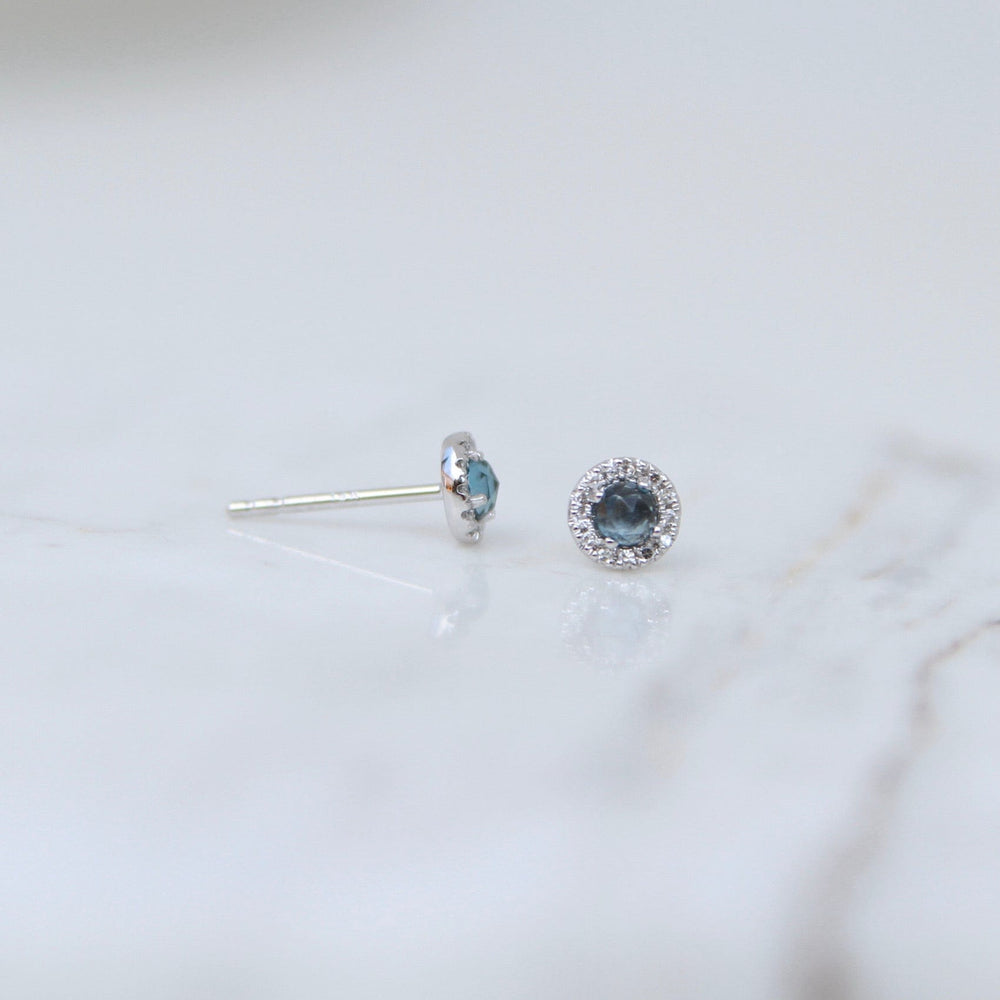 
                      
                        EAR-14K Rose Cut London Blue Topaz Center with Diamond Halo
                      
                    