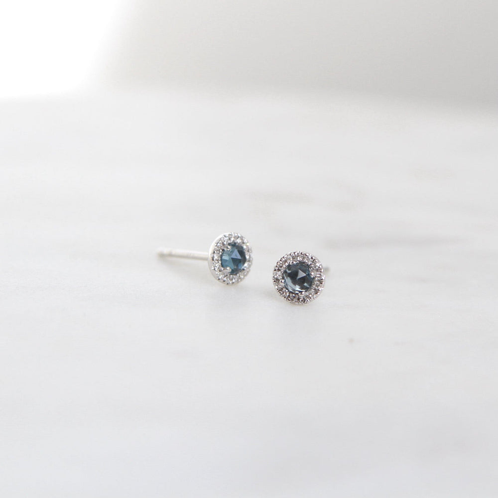 
                      
                        EAR-14K Rose Cut London Blue Topaz Center with Diamond Halo
                      
                    