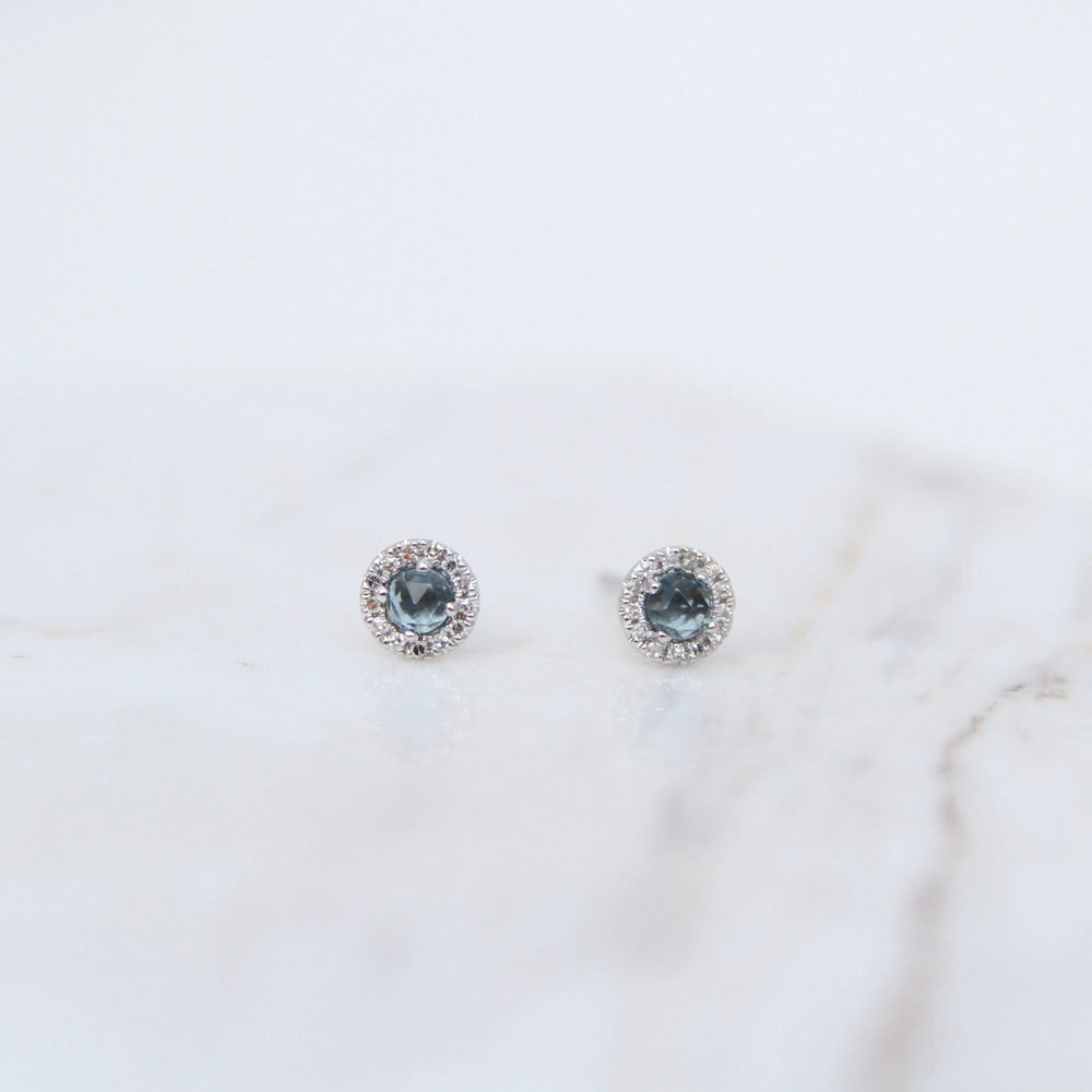 
                      
                        EAR-14K Rose Cut London Blue Topaz Center with Diamond Halo
                      
                    