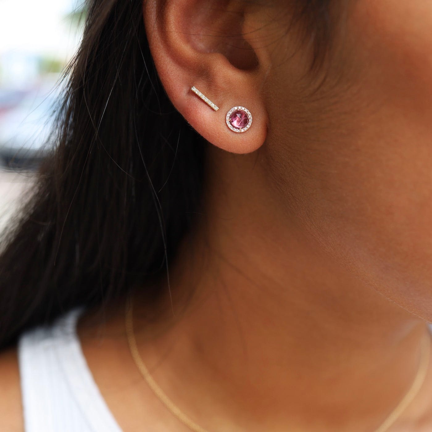 EAR-14K Rose Cut Pink Tourmaline Earrings - 14K Rose Gold