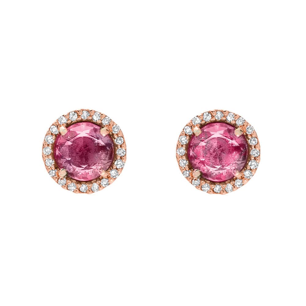 EAR-14K Rose Cut Pink Tourmaline Earrings in 14K Rose Gold