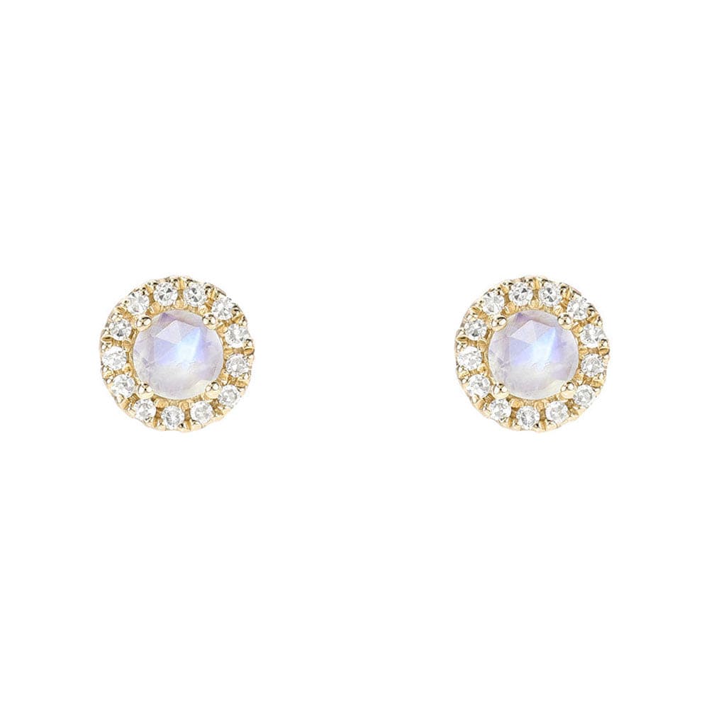 
                      
                        EAR-14K Rose Cut Rainbow Moonstone Center with Diamond Halo
                      
                    