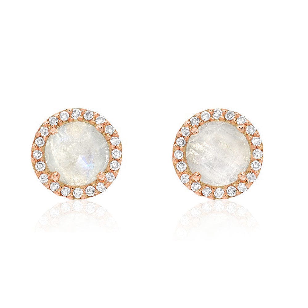 EAR-14K Rose Cut Rainbow Moonstone Earrings in 14k Rose Gold