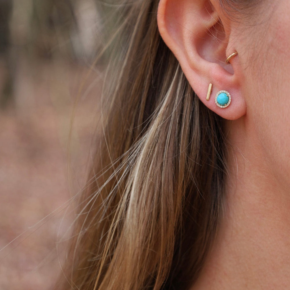 EAR-14K Rose Cut Turquoise with Diamond Halo Post Earrings