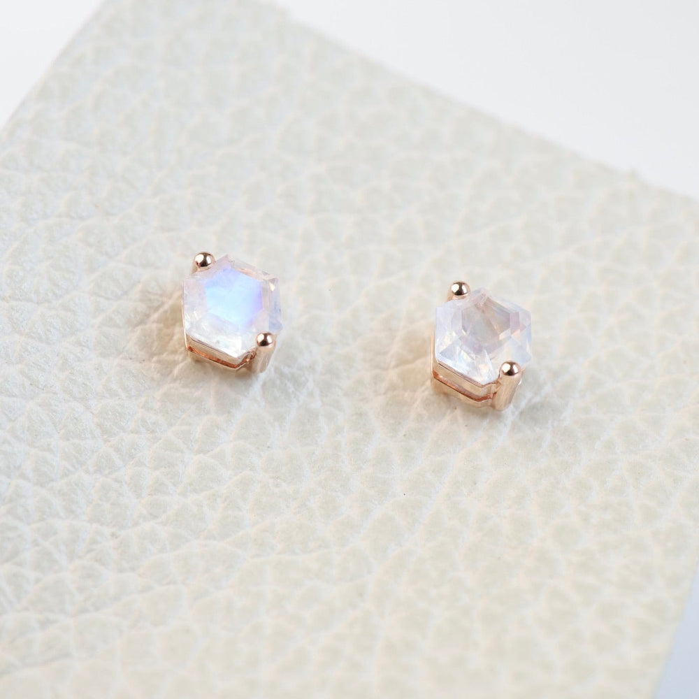 
                  
                    EAR-14K Rose Gold 5x5mm Hexagon Rainbow Moonstone Post Earrings
                  
                