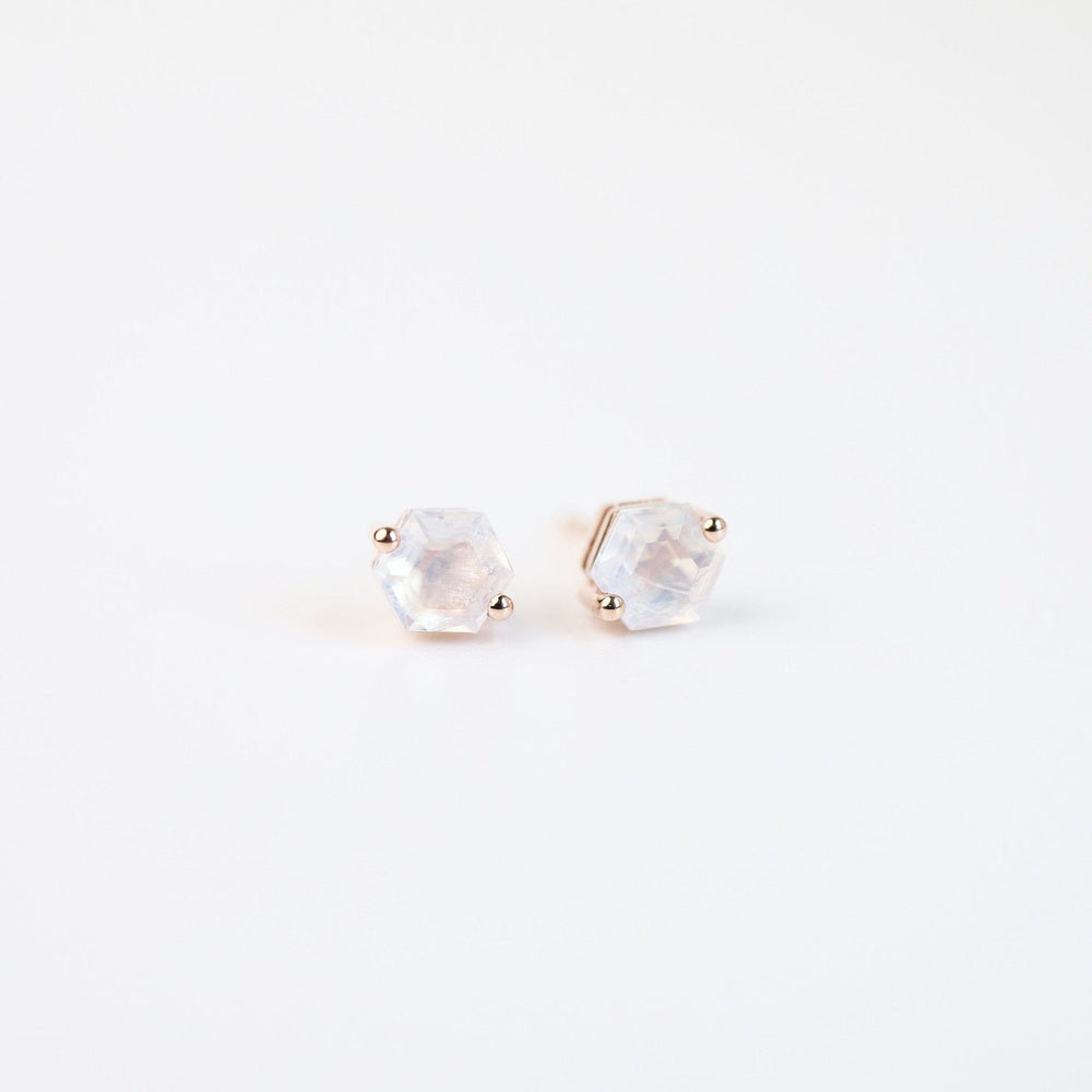 
                  
                    EAR-14K Rose Gold 5x5mm Hexagon Rainbow Moonstone Post Earrings
                  
                