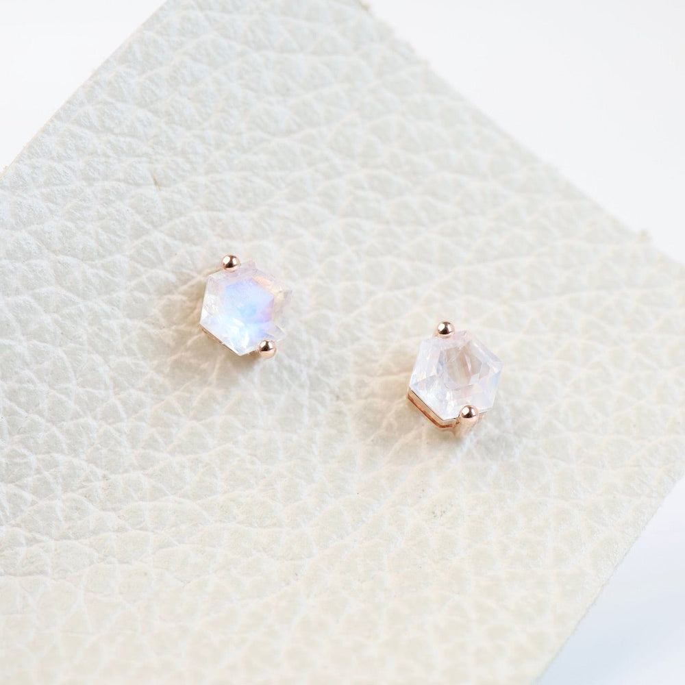 
                  
                    EAR-14K Rose Gold 5x5mm Hexagon Rainbow Moonstone Post Earrings
                  
                