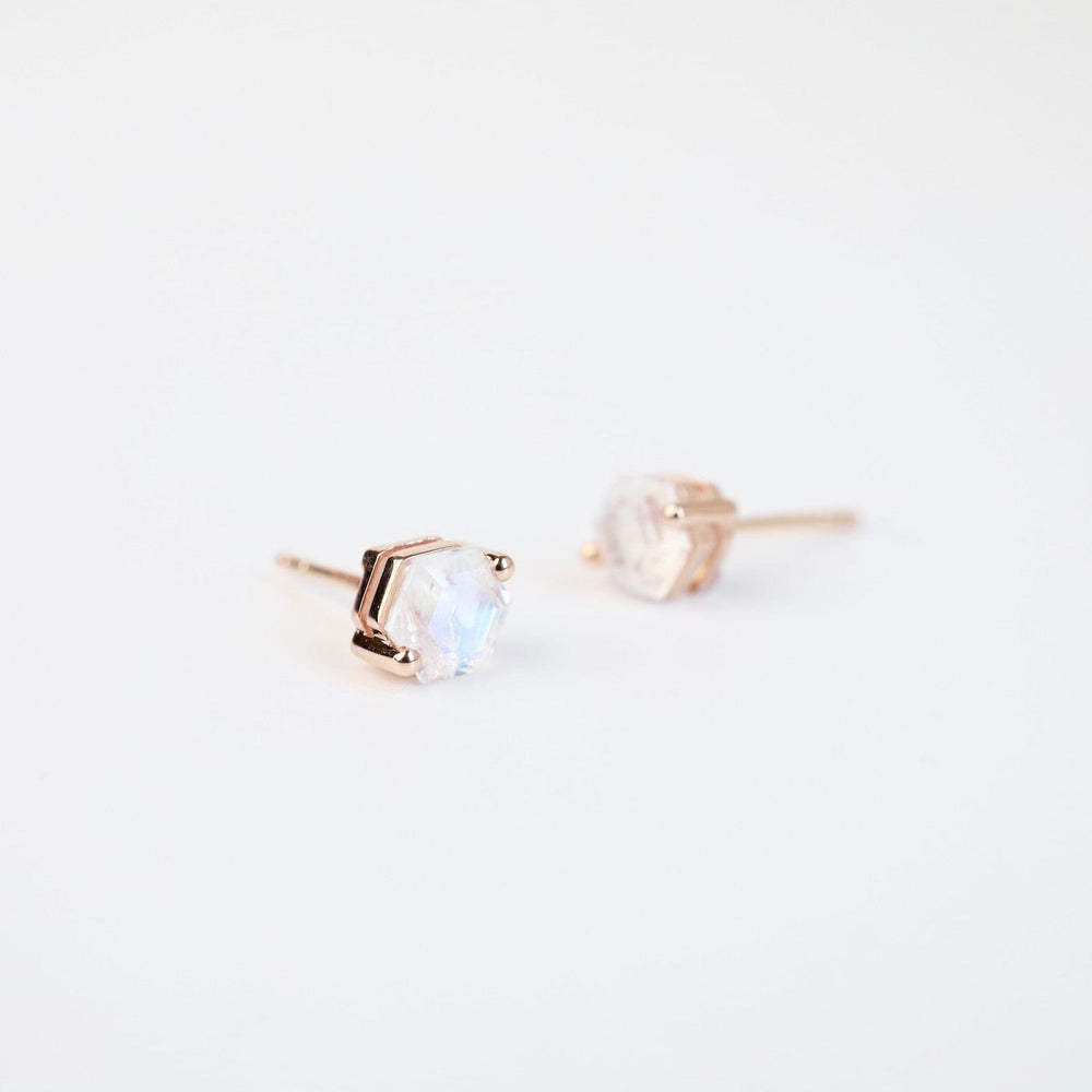 
                  
                    EAR-14K Rose Gold 5x5mm Hexagon Rainbow Moonstone Post Earrings
                  
                