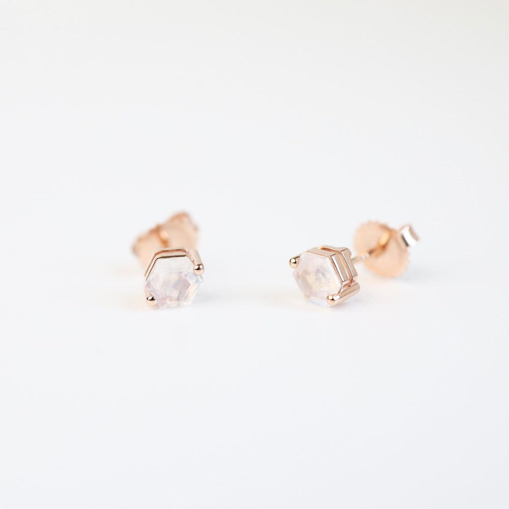 
                  
                    EAR-14K Rose Gold 5x5mm Hexagon Rainbow Moonstone Post Earrings
                  
                