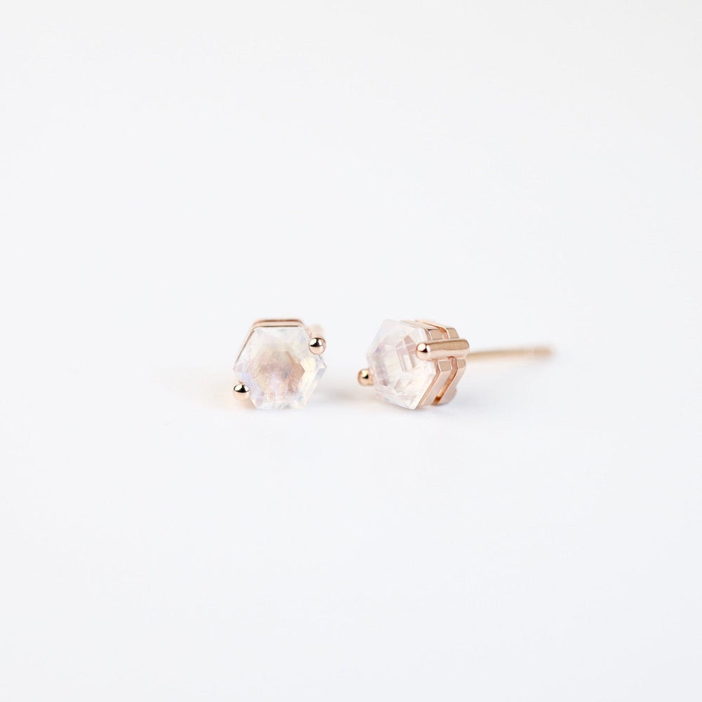 
                  
                    EAR-14K Rose Gold 5x5mm Hexagon Rainbow Moonstone Post Earrings
                  
                