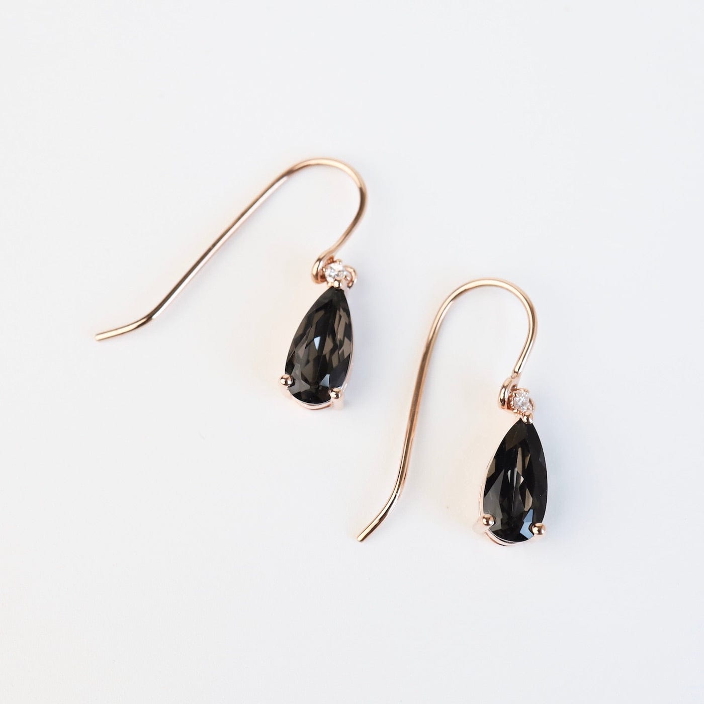 EAR-14K Rose Gold Pear Shaped Black Knight Quartz Drop Earring