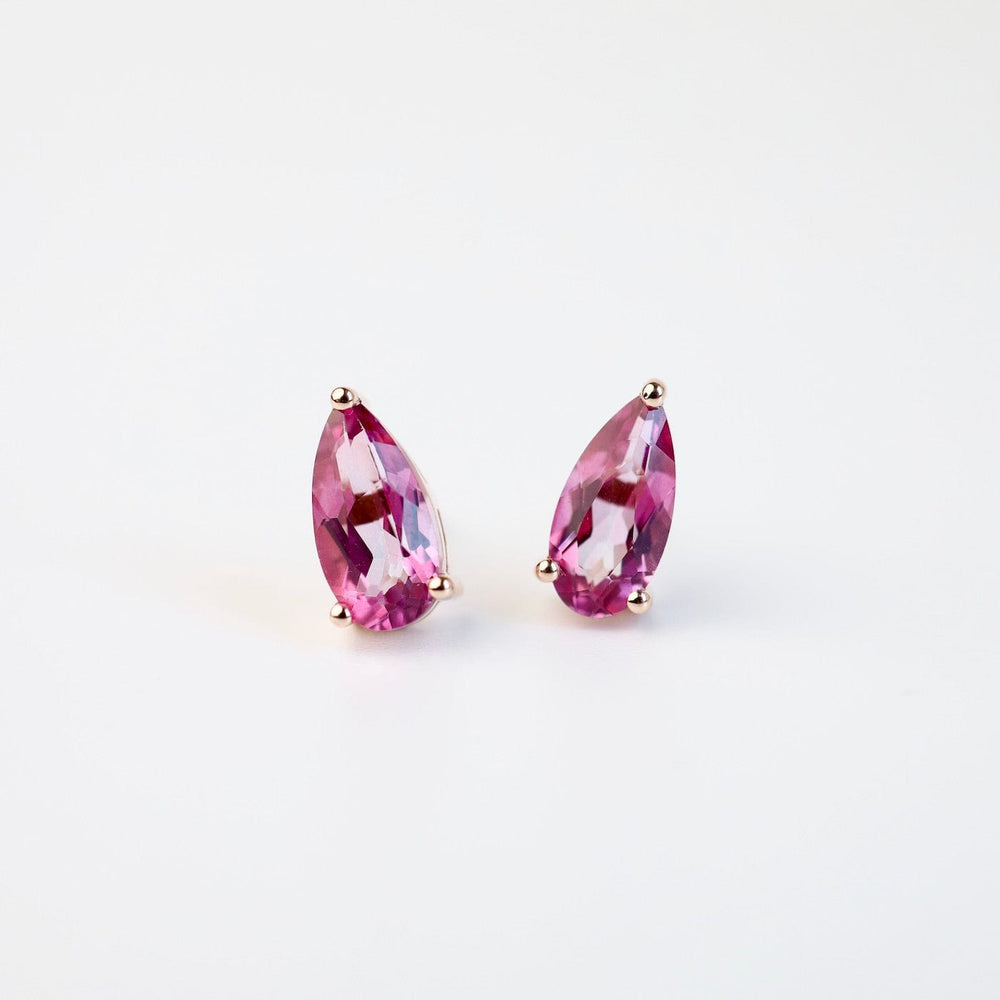 EAR-14K Rose Gold Pear Shaped Pink Topaz Post Earring