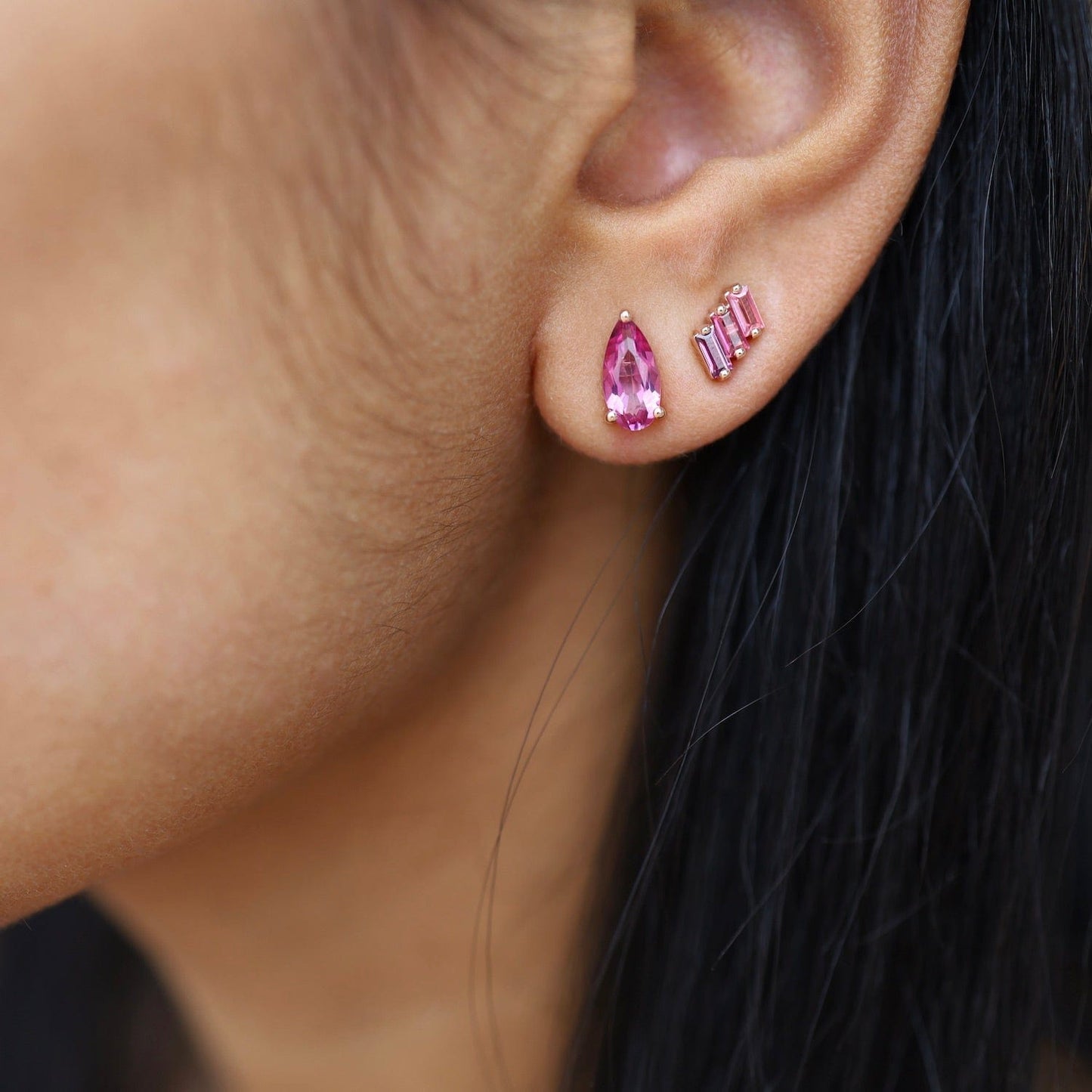 EAR-14K Rose Gold Pear Shaped Pink Topaz Post Earring