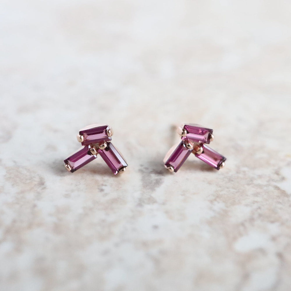 EAR-14K Rose Gold Rhodolite Scattered Baguette Earring