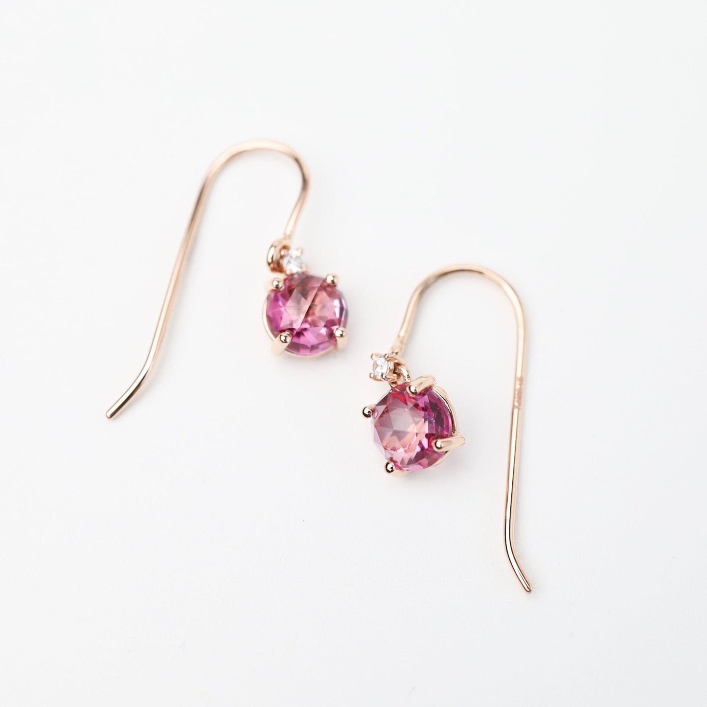 EAR-14K Rose Gold Round Pink Topaz Drop Earrings