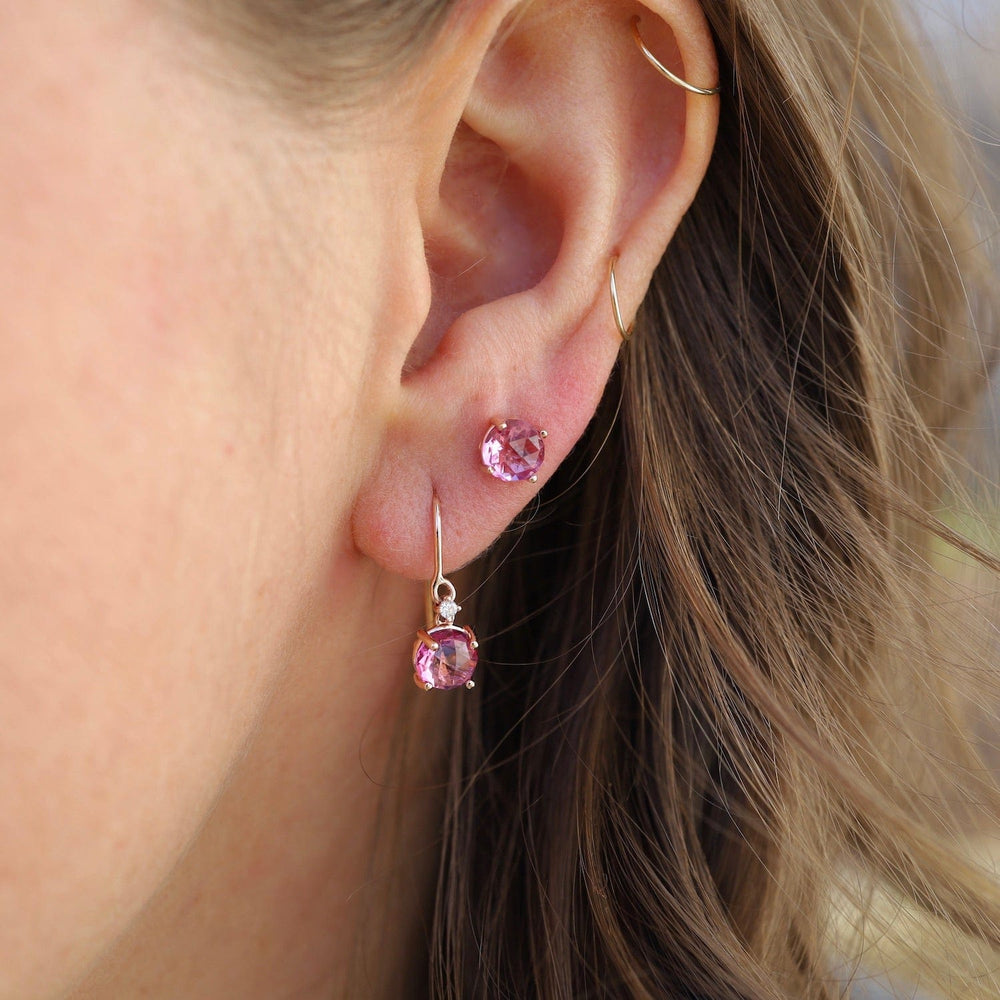 EAR-14K Rose Gold Round Pink Topaz Drop Earrings