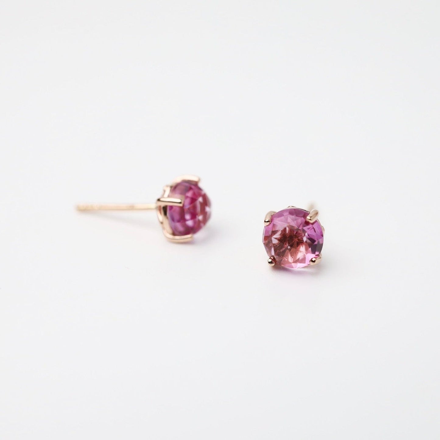 EAR-14K Rose Gold Round Pink Topaz Post Earrings