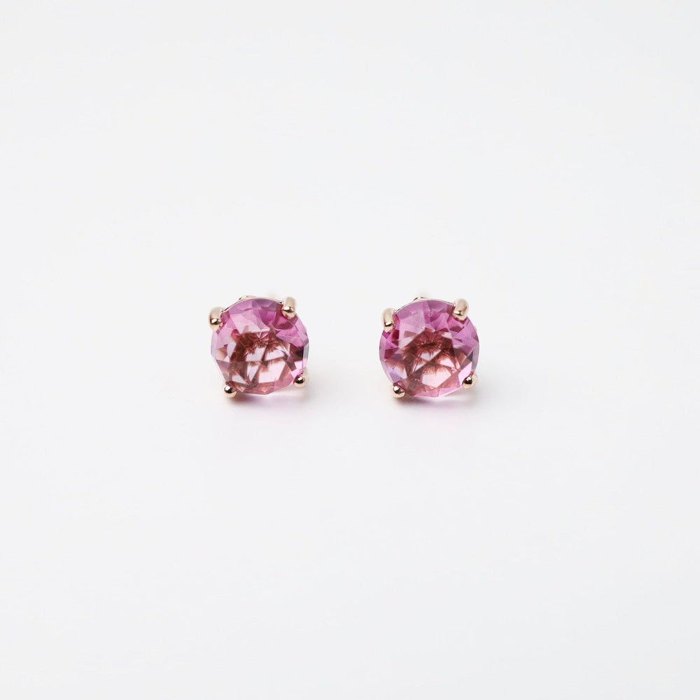 EAR-14K Rose Gold Round Pink Topaz Post Earrings