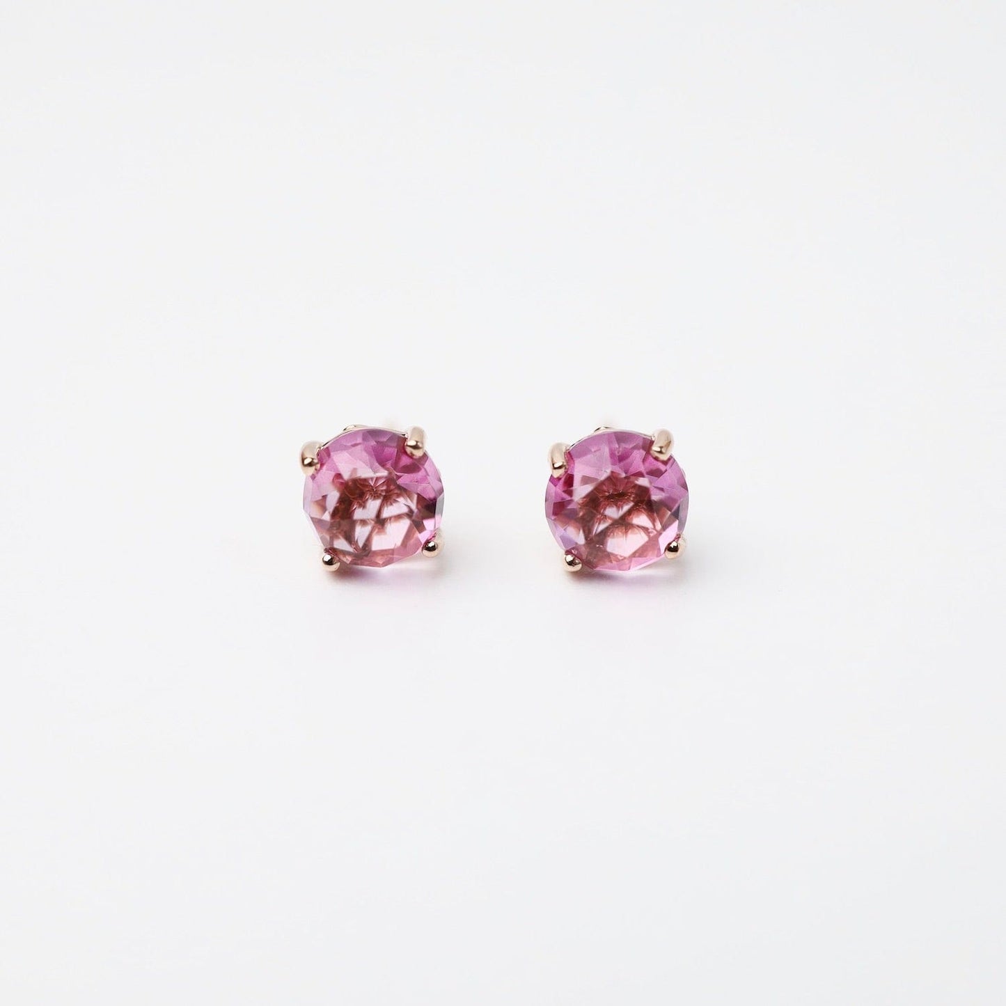 EAR-14K Rose Gold Round Pink Topaz Post Earrings